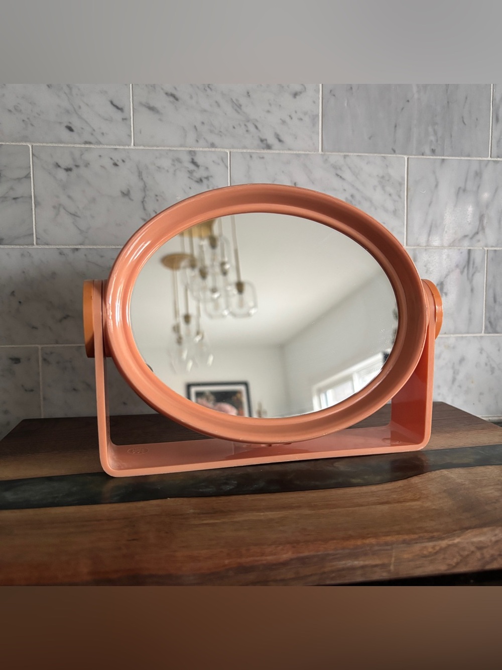 Vintage 80s Pink Swivel Rotary Magnifying Makeup Mirror | Memphis Style Vanity